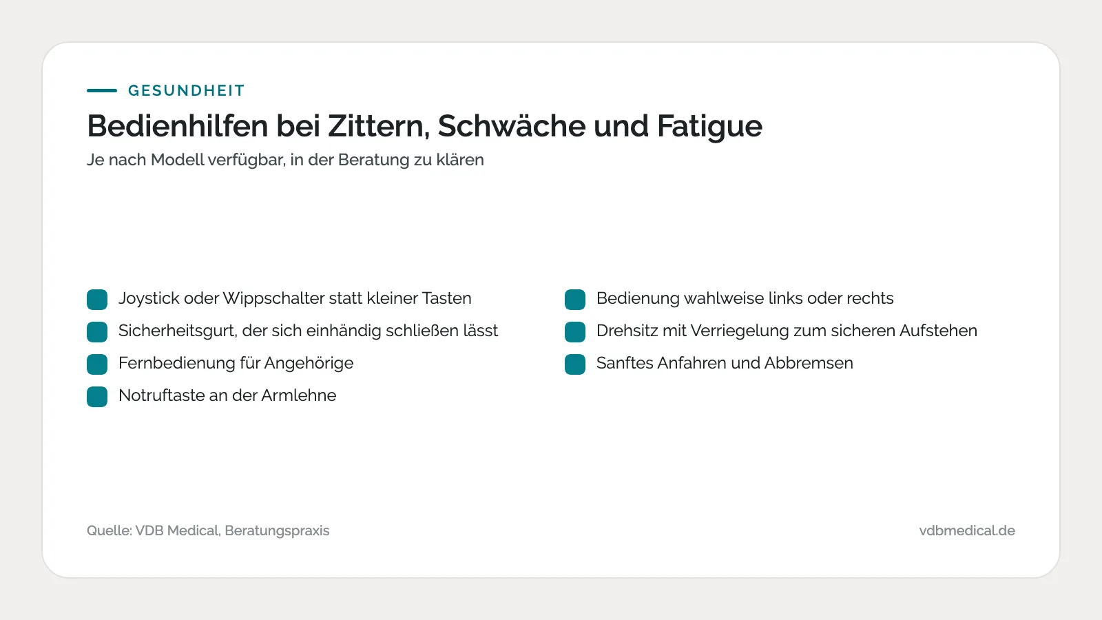 Infografik: Checkliste mit Bedienhilfen am Treppenlift bei Parkinson und MS